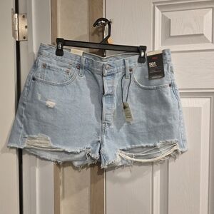 Levi's Light Blue Distressed 501 Jean Shorts